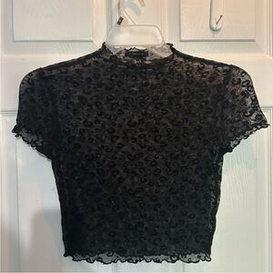 Forever 21 Black Leopard Mesh Crop Top